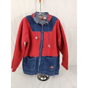 Liz‎ Claiborne Women's M Full Zip.  Jacket Red &Blue Pockets U.S.A. Flag patch